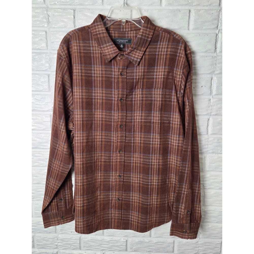 LIVERPOOL Men's size XL Corduroy button up shirt Brown colors NWT Plaid